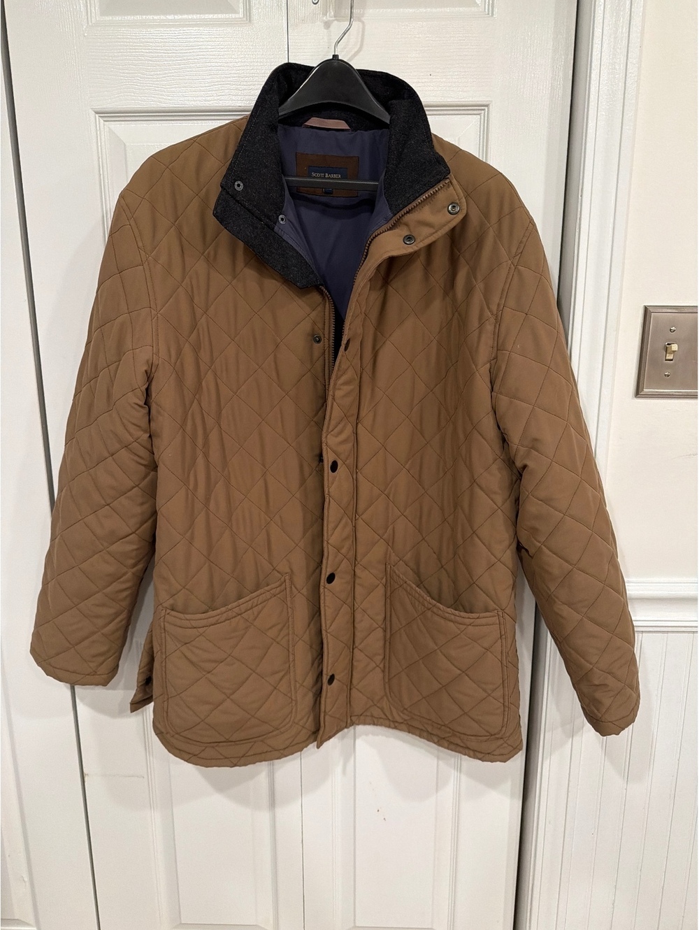 Scott Barber Men's Diamond Quilted Barn Jacket Coat Tan Beige XXL Extra Large
